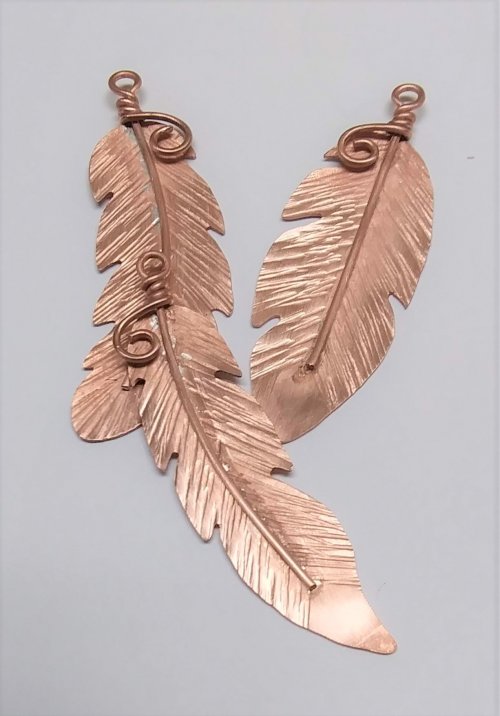 Judy Larson's Copper Feather Earrings - , Metalwork, Butane Torch, Soldering, Solder, copper feather earrings